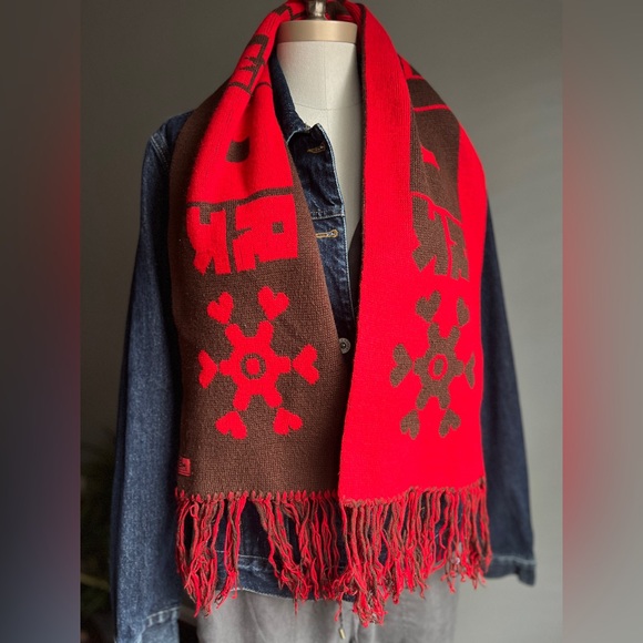 Cartoon Network Other - CARTOON NETWORK 2007 Double Woven Knit Reversible Scarf Brown Red Fringe